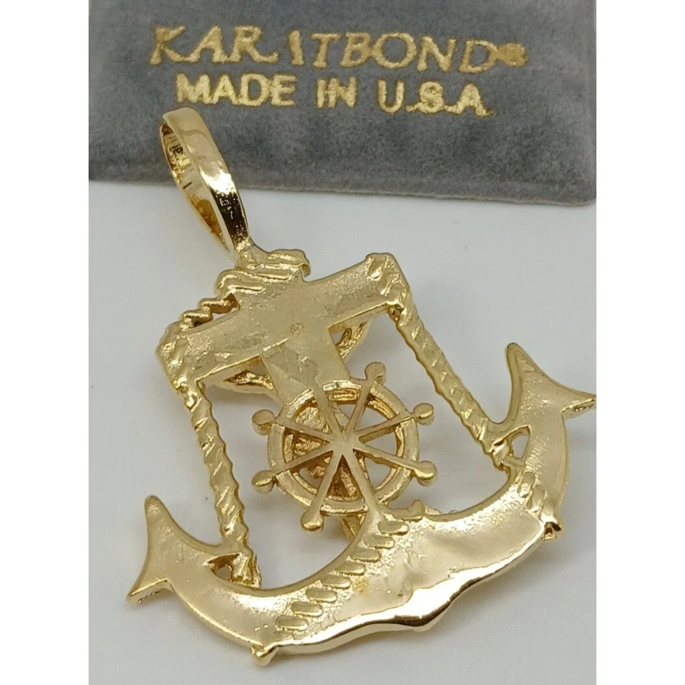 Vintage Karatbond Gold Anchor Crucifix Ship Wheel Pendant Made in USA Y2K NOS